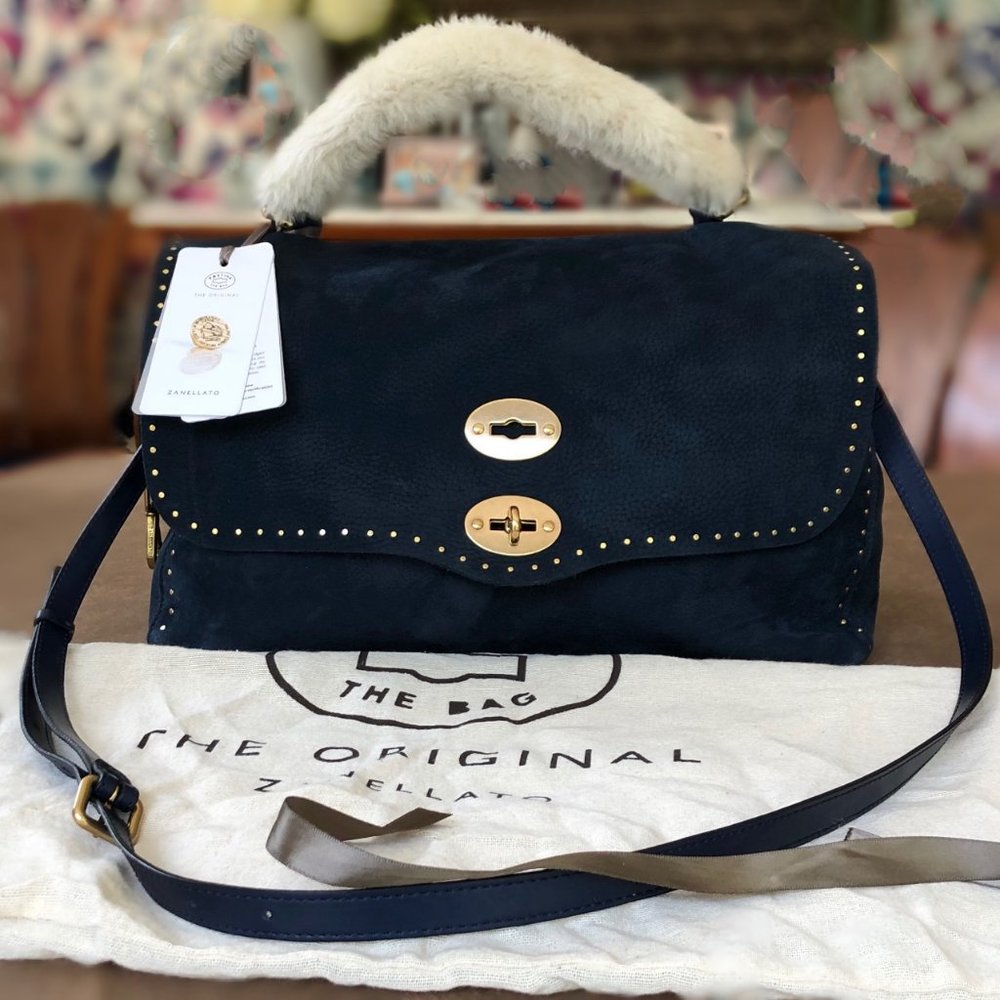 Zanelatto Postina Shearling/Suede Handbag - Gently Used w/ Tags - Ink Blue